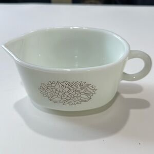 Vintage Pyrex Woodland White Brown Florals Gravy Dish
